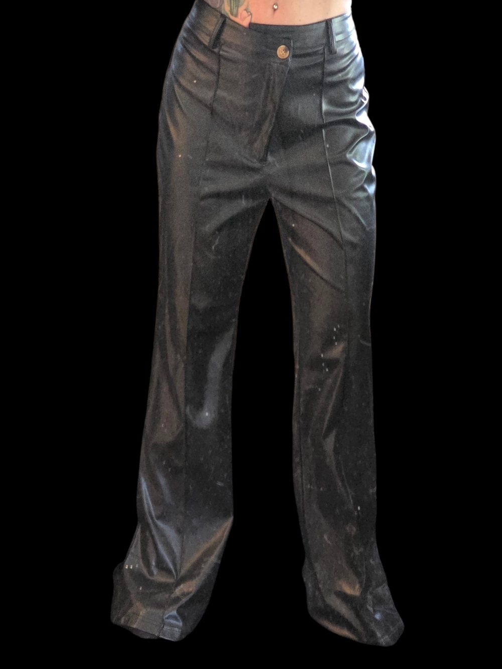 Black Faux Leather Wide Leg Pants Size MD